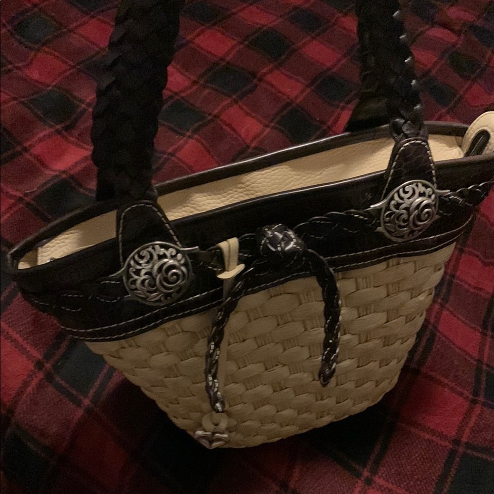 Brighton Candace Straw & leather Shoulder bag double heart charm double straps - Picture 4 of 15